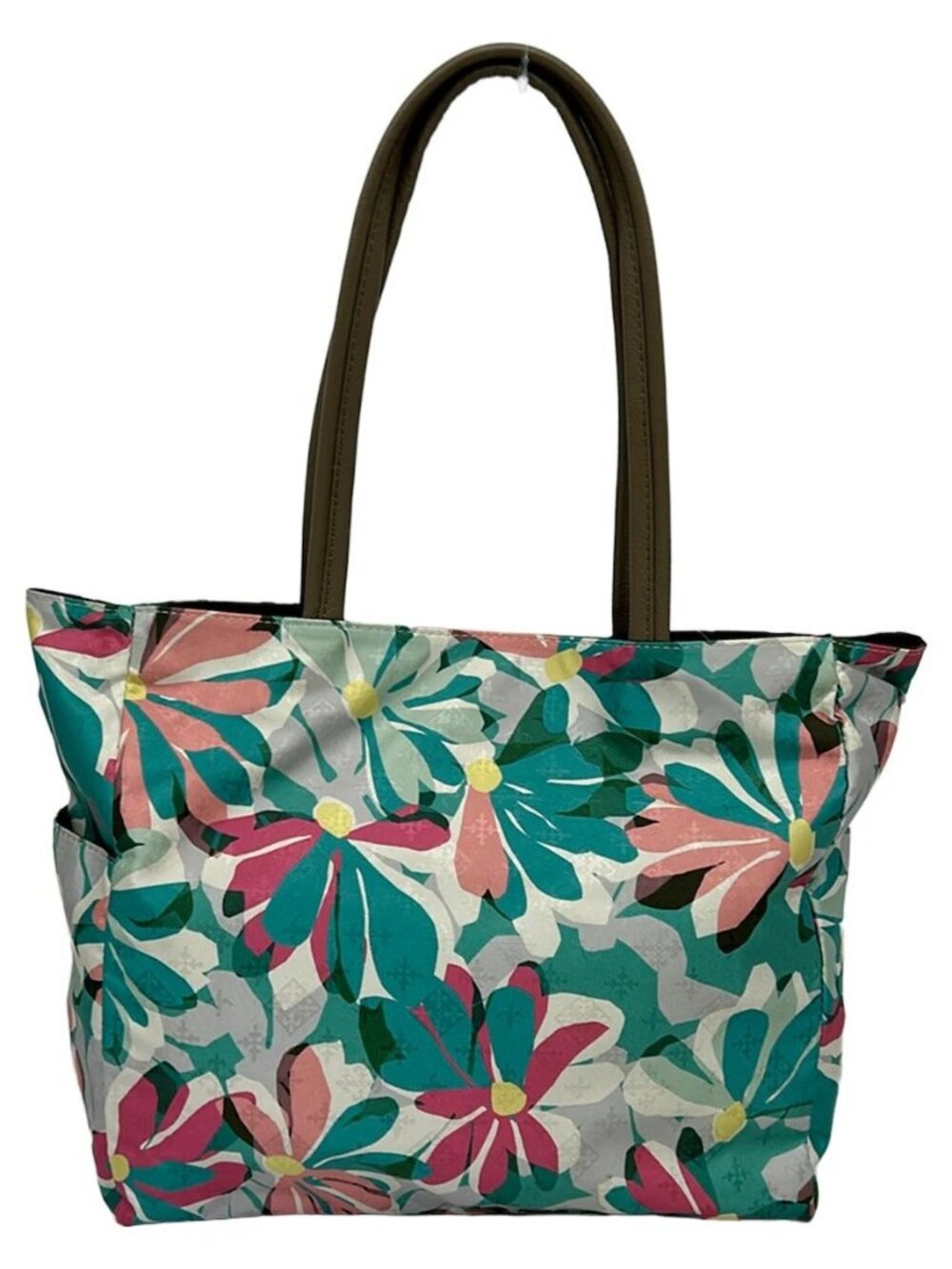 russet Green Pink Brown Nylon Leather Tote Bag